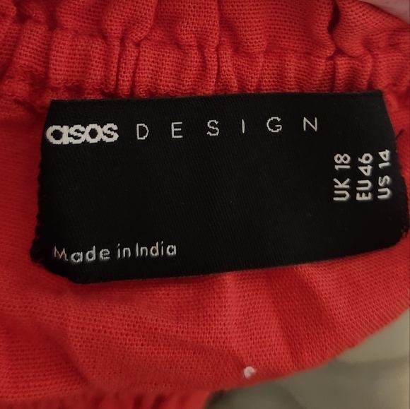 Asos Designer Red Ruffle Crop Bandeau Size 14 Red with Ribbon ties - Picture 7 of 7